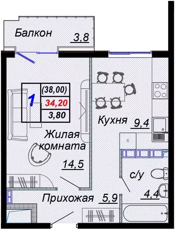 1-комнатная квартира: посёлок городского типа Дагомыс, ЖК Чайные Холмы ... - Фото 1