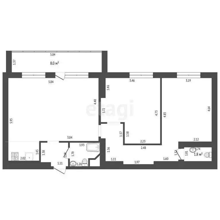 2-комнатная квартира: Тюмень, улица Раушана Абдуллина, 1 (83.8 м) - Фото 1