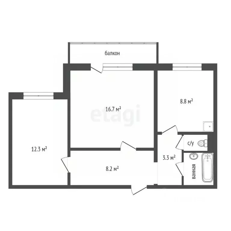 2-к кв. Красноярский край, Красноярск ул. Седова, 13 (52.9 м) - Фото 2