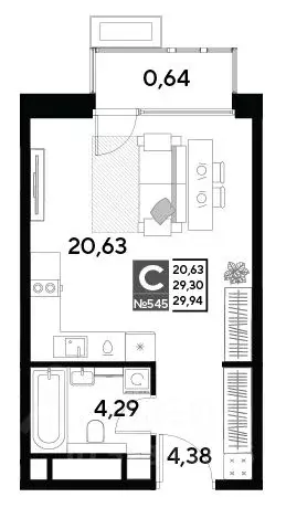 Студия Московская область, Реутов Эво жилой комплекс, к2 (29.94 м) - Фото 0