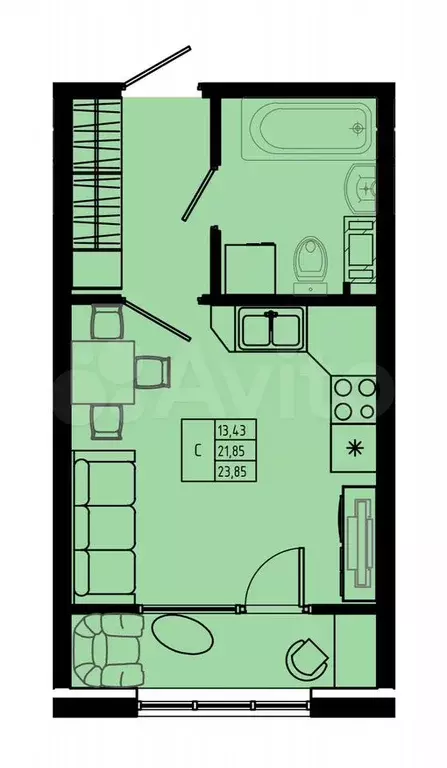Квартира-студия, 23,7 м, 6/8 эт. - Фото 0
