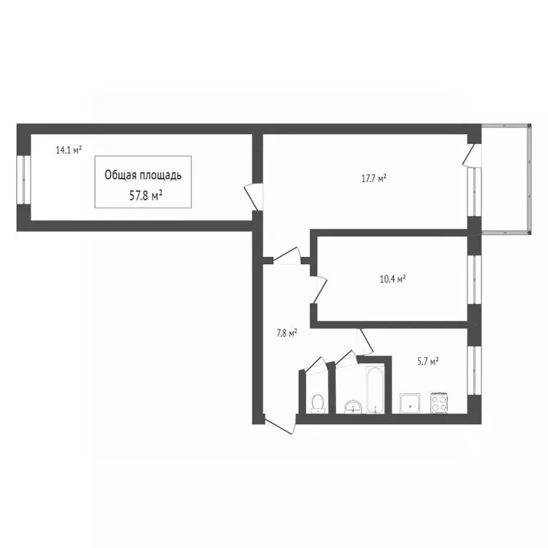 3-к кв. Томская область, Томск ул. Говорова, 38 (61.7 м) - Фото 2