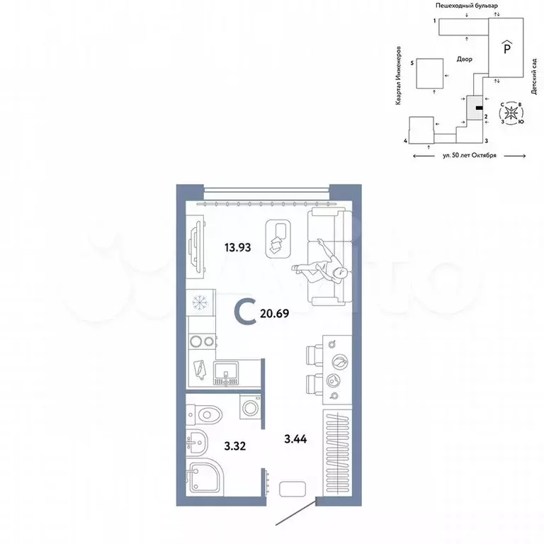 Квартира-студия, 20,7 м, 14/25 эт. - Фото 0