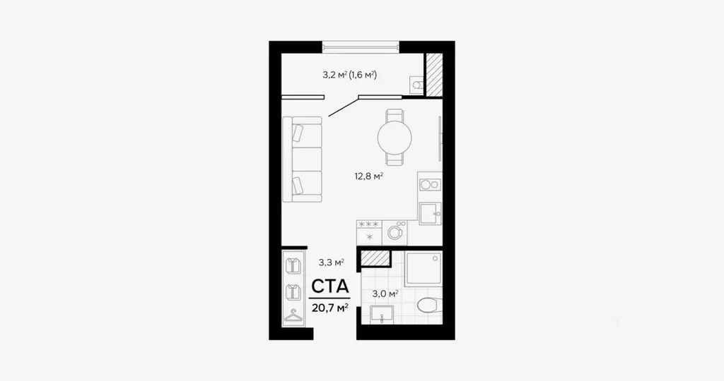 Студия Астраханская область, Астрахань ул. Бехтерева, 8 (20.75 м) - Фото 1