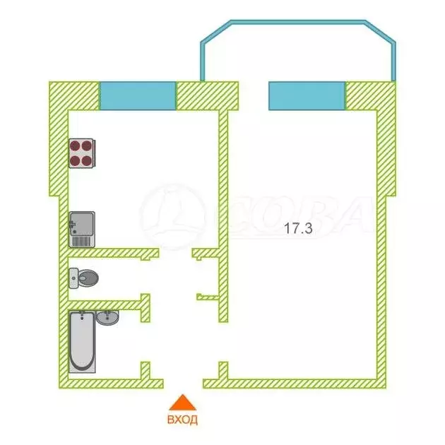 1-комнатная квартира: Тюмень, улица Осипенко, 84 (36 м) - Фото 1