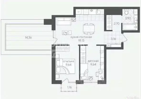 2-к кв. Тюменская область, Тюмень ул. Геннадия Райкова, 19 (61.4 м) - Фото 2