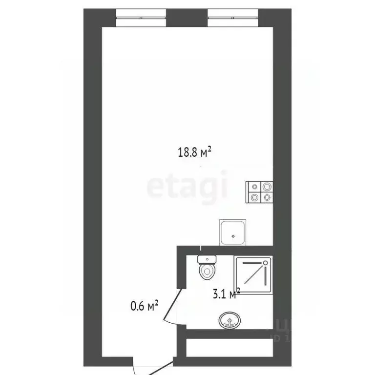 Студия Тюменская область, Тюмень ул. Евгения Войнова, 3 (22.5 м) - Фото 2