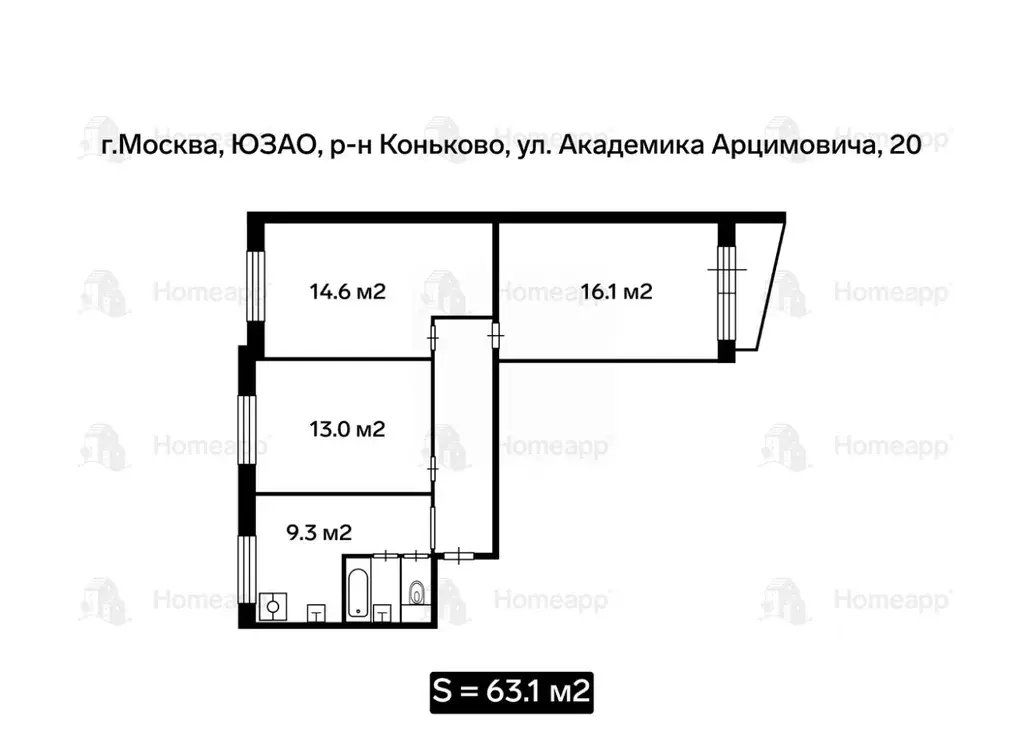 3-к кв. Москва ул. Академика Арцимовича, 20 (61.0 м) - Фото 1