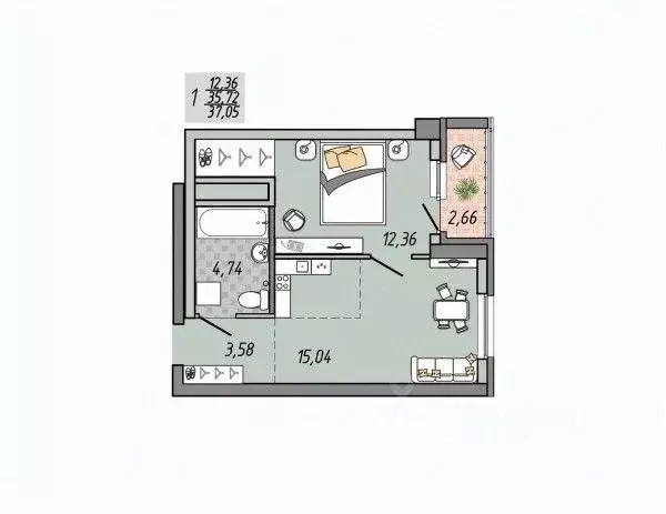 1-к кв. Свердловская область, Екатеринбург ул. Печатников (37.05 м) - Фото 1