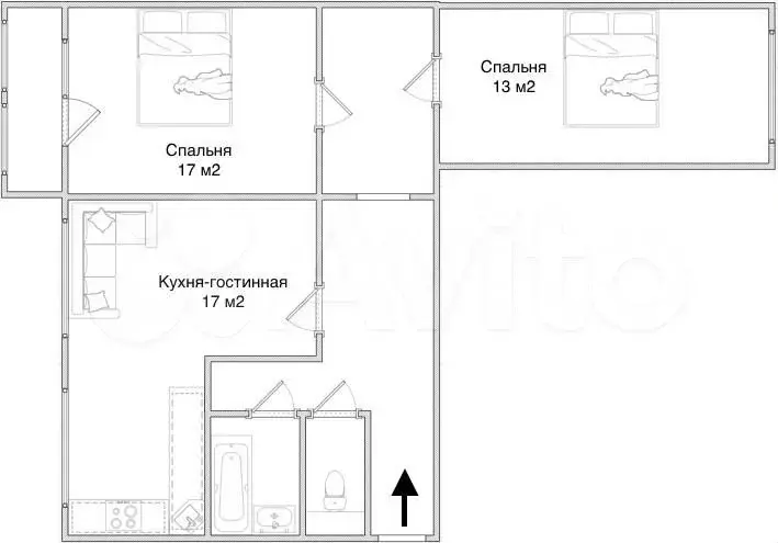 3-к. квартира, 60,6 м, 3/9 эт. - Фото 0