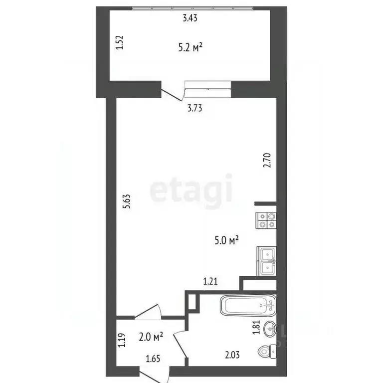 Студия Ханты-Мансийский АО, Нягань 6-й мкр, 4 (25.0 м) - Фото 1