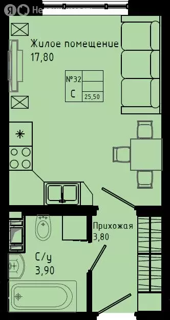 Квартира-студия: Коммунар, Железнодорожная улица, 41к3 (25.5 м) - Фото 1