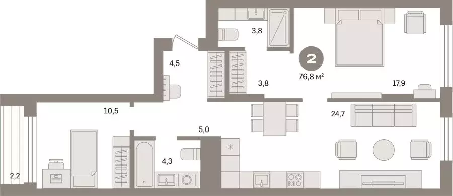 2-комнатная квартира: Екатеринбург, улица Пехотинцев, 2В (76.8 м) - Фото 1