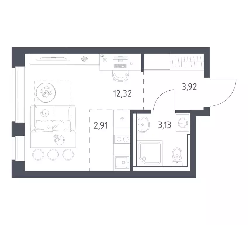 Квартира-студия: посёлок городского типа Мисайлово, микрорайон ... - Фото 1