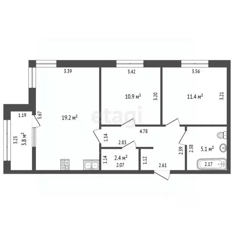 2-к кв. Тюменская область, Тобольск 15-й мкр, 25 (57.7 м) - Фото 2