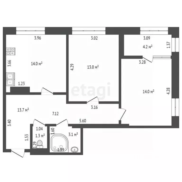 2-к кв. Тюменская область, Тюмень ул. Мельникайте, 38к1 (58.9 м) - Фото 2