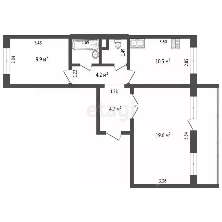 2-к кв. Пермский край, Пермь ул. Генерала Черняховского, 57 (53.1 м) - Фото 1