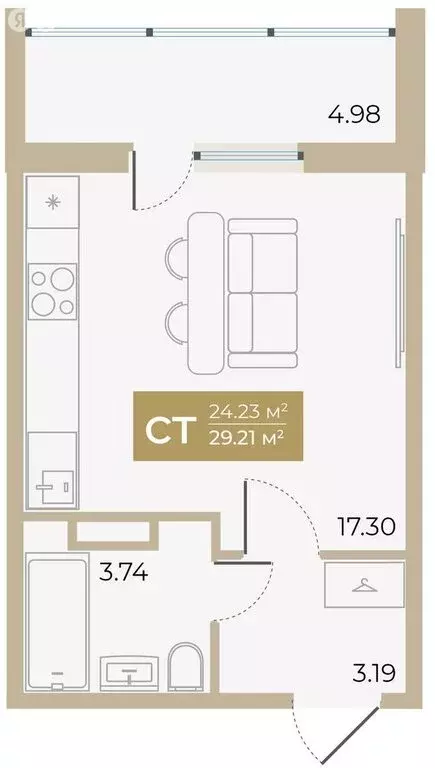 Квартира-студия: Тюмень, Алматинская улица, 5 (24.1 м) - Фото 1