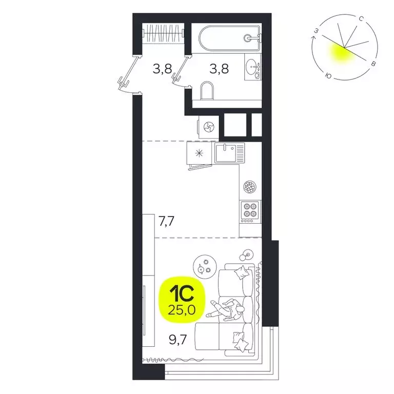 Квартира-студия: Екатеринбург, улица Титова, 19Б (25 м) - Фото 0