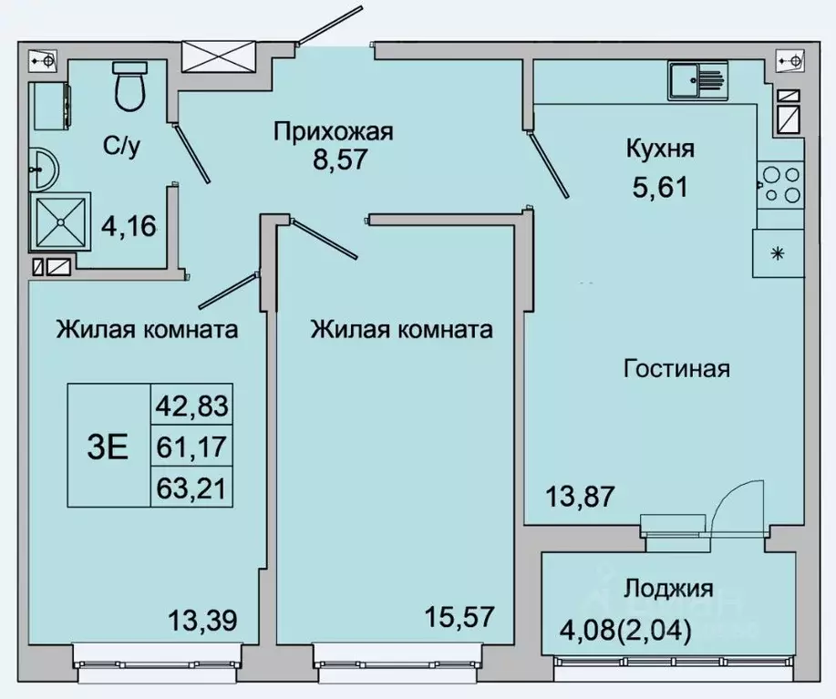 3-к кв. Ростовская область, Батайск ул. Булгакова, 11 (63.21 м) - Фото 0