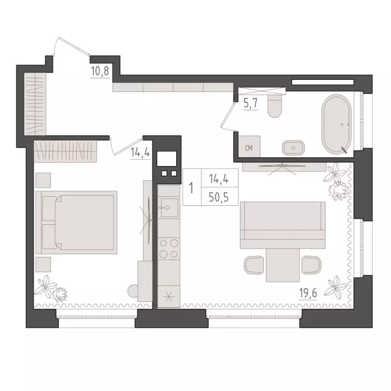 1-к кв. Башкортостан, Уфа 563-й кв-л,  (50.5 м) - Фото 0