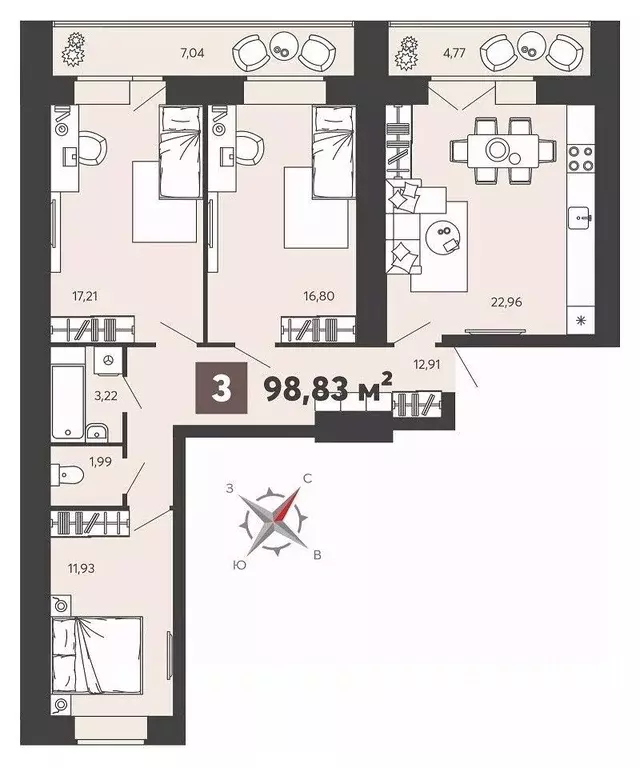 3-к кв. Пензенская область, Пенза ул. 8 Марта, 31к4 (98.83 м) - Фото 1