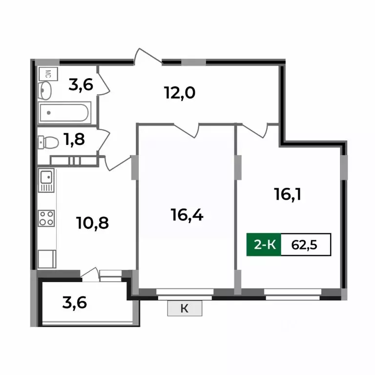 2-к кв. Владимирская область, Ковров Еловая ул., 82 (62.5 м) - Фото 0