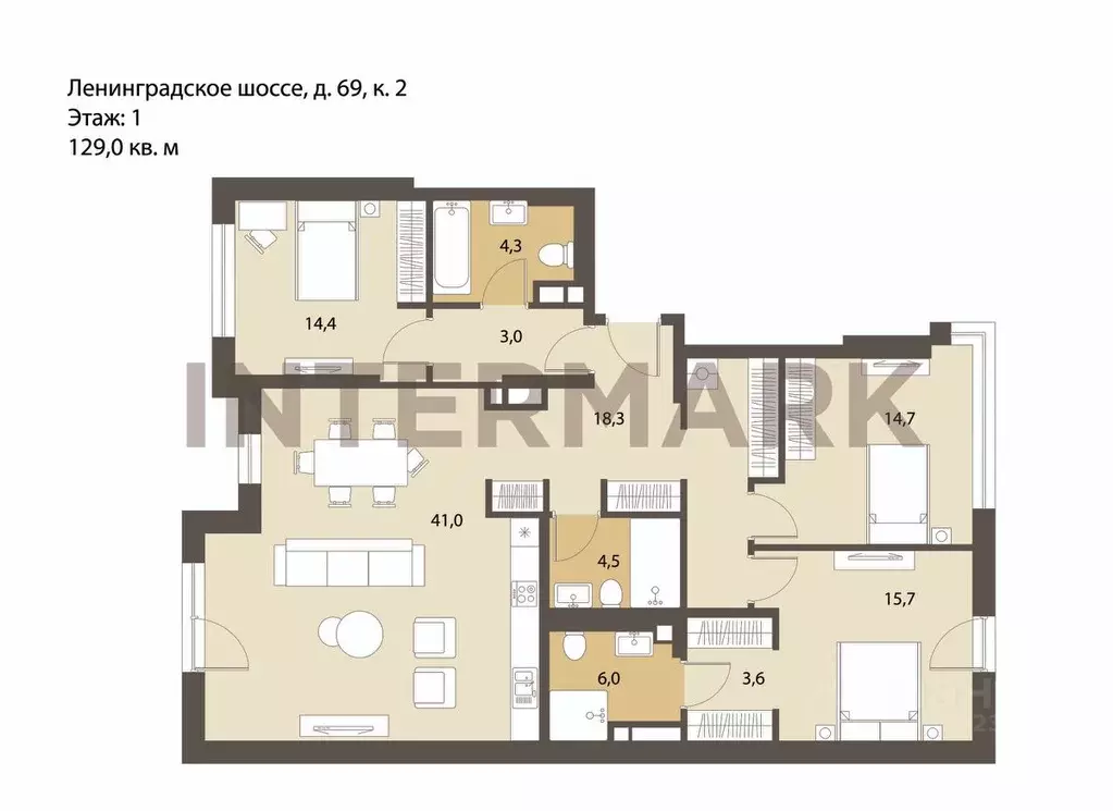 4-к кв. Москва Акватория жилой комплекс, С2 (129.0 м) - Фото 1