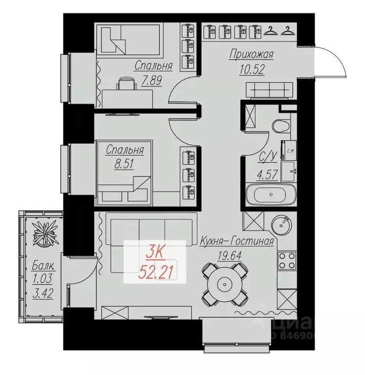 2-к кв. Красноярский край, Красноярск Семафорная ул., 441а (52.21 м) - Фото 0
