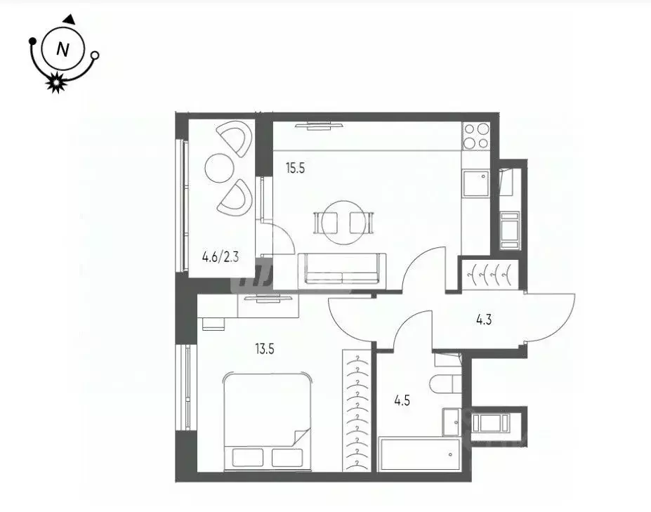 1-к кв. Омская область, Омск Зеленая река мкр,  (40.1 м) - Фото 0