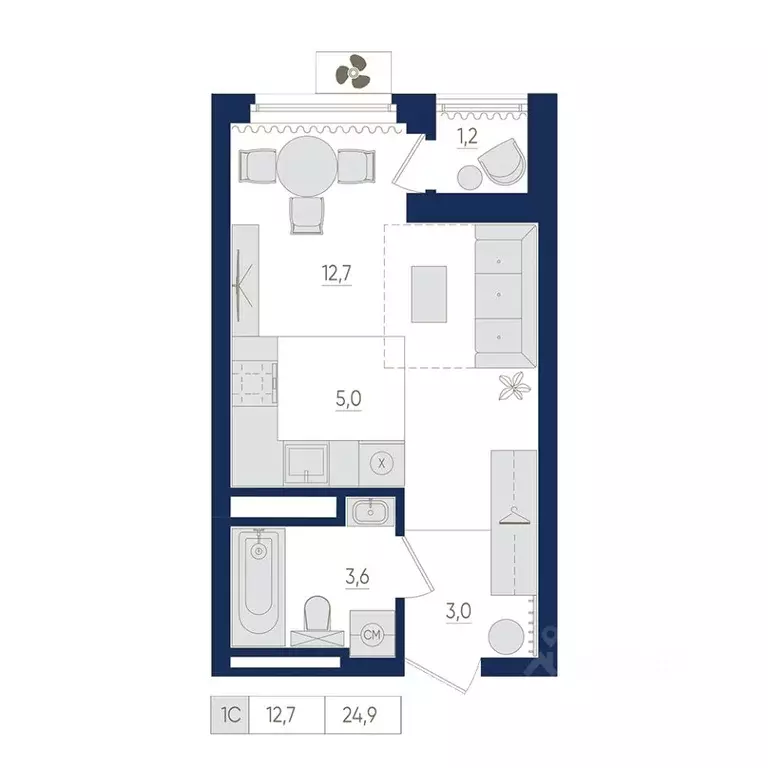 1-к кв. Башкортостан, Уфа ул. Евгения Столярова, 13 (24.9 м) - Фото 1