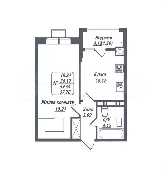 1-к. квартира, 37,8 м, 7/8 эт. - Фото 1
