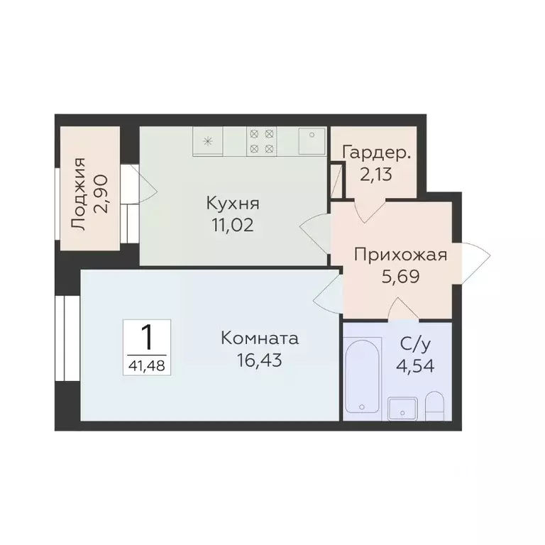 1-к кв. Воронежская область, Воронеж ул. Матросова, 60 (41.48 м) - Фото 1