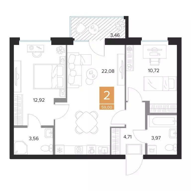 Продаётся 2-к квартира, 59 м - Фото 0