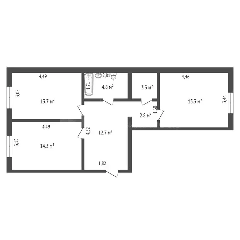 2-комнатная квартира: Тюмень, улица Республики, 204к7 (66.4 м) - Фото 0