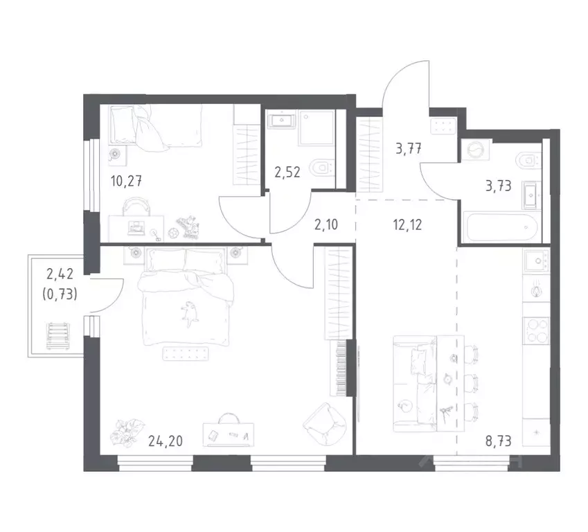2-к кв. Башкортостан, Уфа ул. Минигали Губайдуллина, 8к9 (68.17 м) - Фото 0