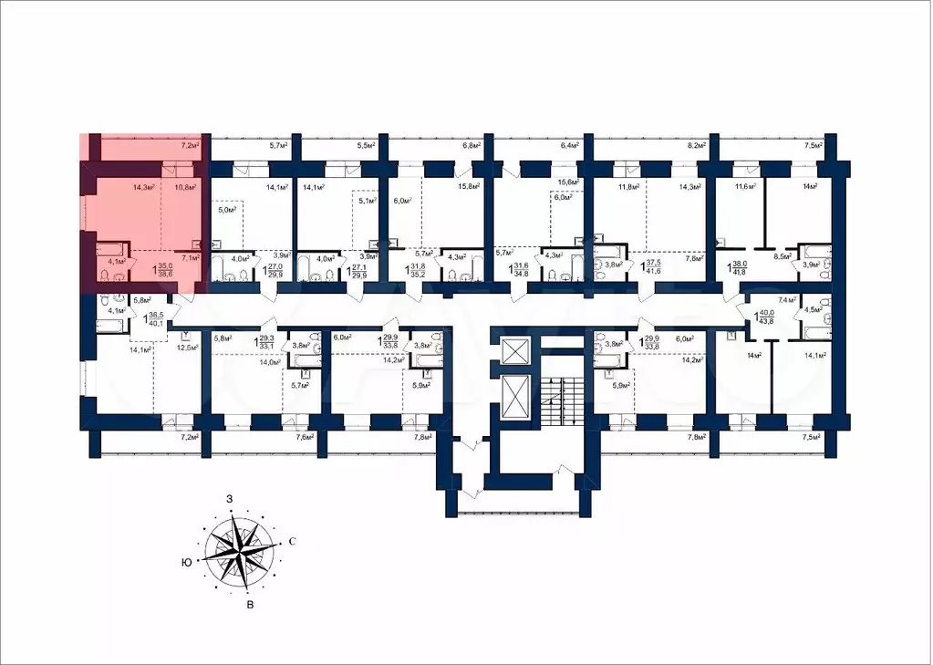 Квартира-студия, 38,6 м, 4/12 эт. - Фото 1