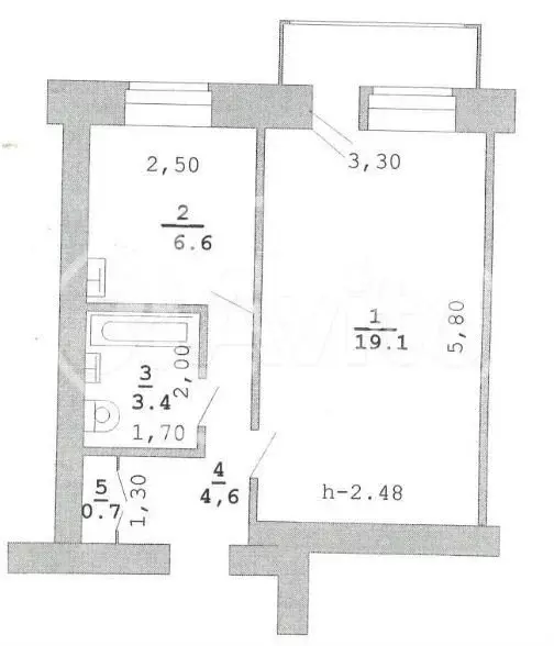 1-к. квартира, 34,4 м, 4/5 эт. - Фото 0