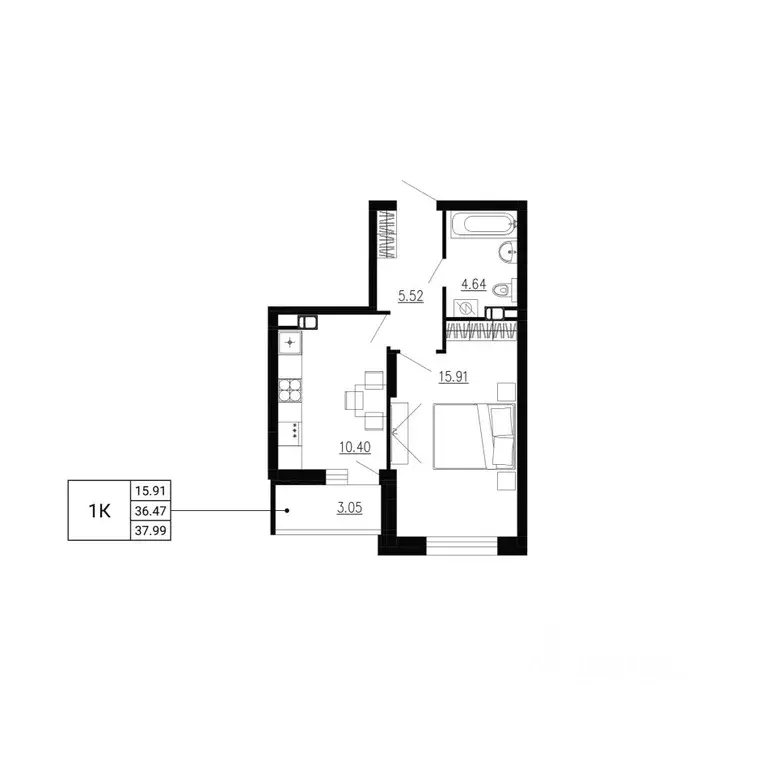 1-к кв. Орловская область, Орел Ломоносов жилой комплекс (37.99 м) - Фото 2