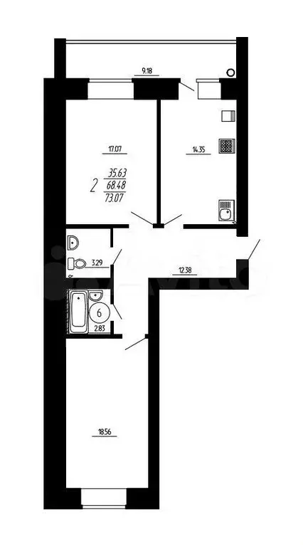 2-к. квартира, 73 м, 4/5 эт. - Фото 0