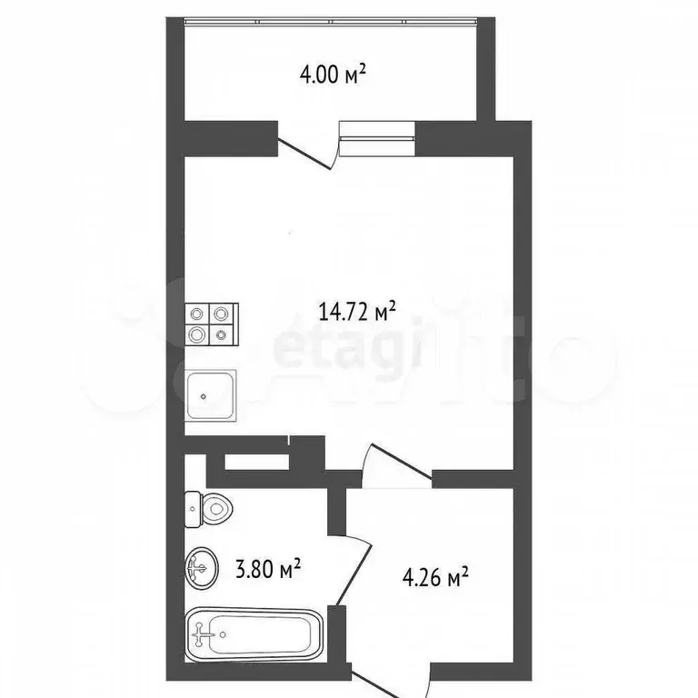 Квартира-студия, 23,4 м, 4/16 эт. - Фото 0