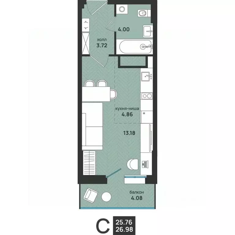 Студия Архангельская область, Архангельск ул. Свободы, 16 (26.98 м) - Фото 2