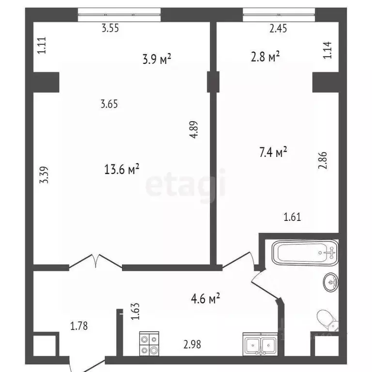 2-к кв. Тюменская область, Тюмень ул. Республики, 237 (37.8 м) - Фото 2