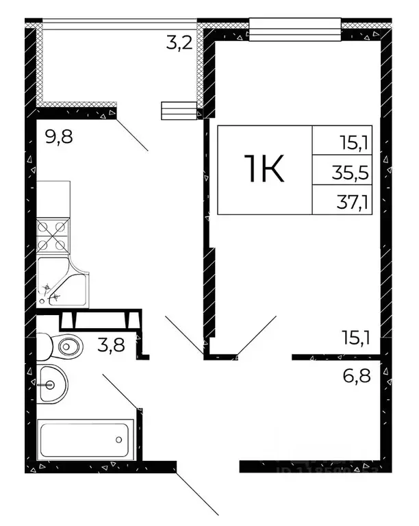 1-к кв. Ростовская область, Аксай  (37.1 м) - Фото 1