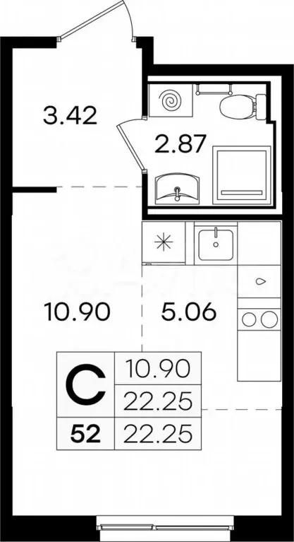 Квартира-студия, 22,3 м, 5/9 эт. - Фото 0