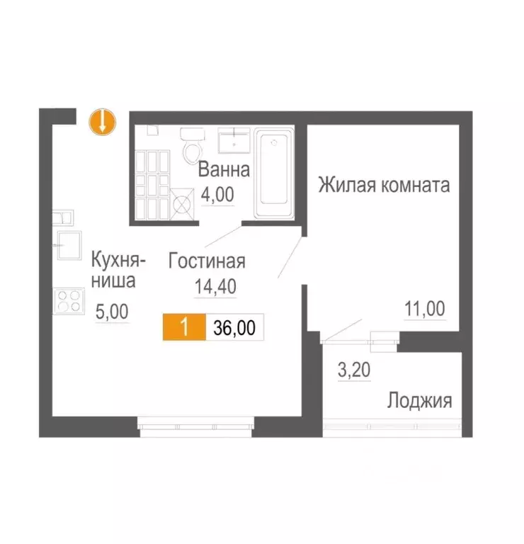 1-к кв. Свердловская область, Екатеринбург ул. Новостроя, 4 (36.0 м) - Фото 2