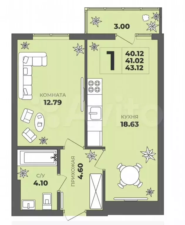 1-к. квартира, 41 м, 5/8 эт. - Фото 1