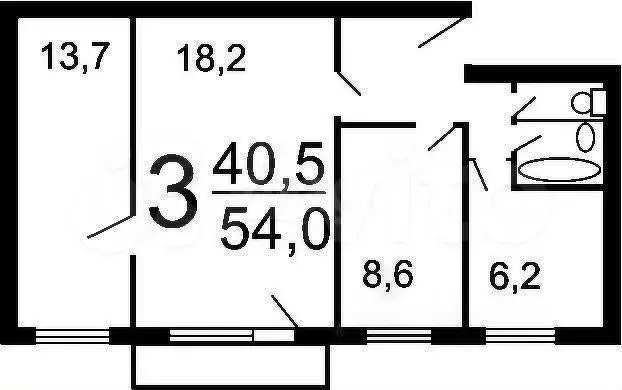 3-к. квартира, 56 м, 3/5 эт. - Фото 0