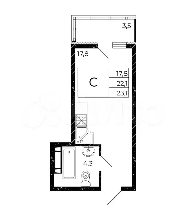 Квартира-студия, 23,1 м, 7/15 эт. - Фото 0