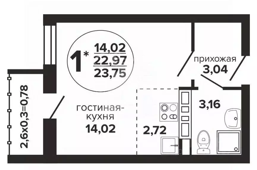 1-к кв. Краснодарский край, Краснодар ул. 2-я Российская, 162 (23.75 ... - Фото 2